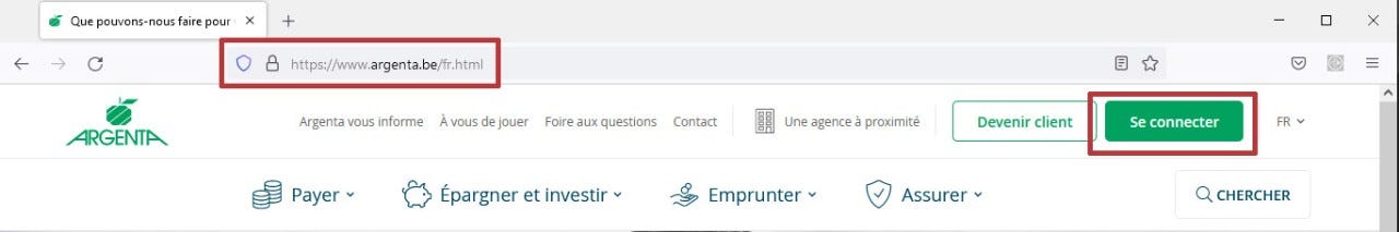 Rendez-vous sur https://www.argenta.be et cliquez en haut à droite sur le bouton « Se connecter ».