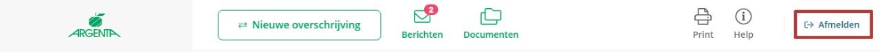 Afmelden op Argenta Internetbankieren met de knop rechtsboven