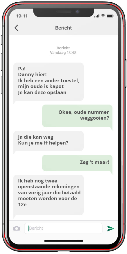 Voorbeeld van een conversatie met een oplichter, die doet alsof hij de zoon is van de aangesproken persoon