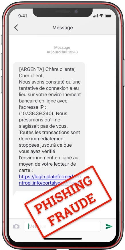 voorbeeld van een Phishing-sms