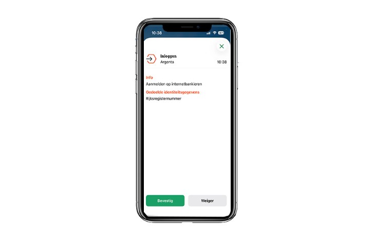 Screenshot van de itsme-app, waar je je registratie moet bevestigen
