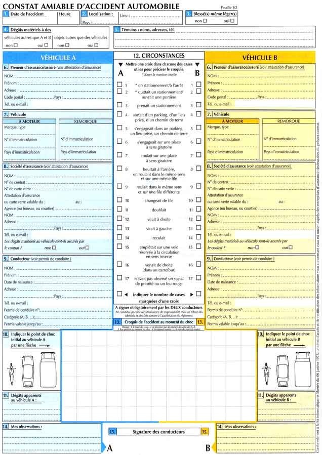 Constat amiable d'accident automobile