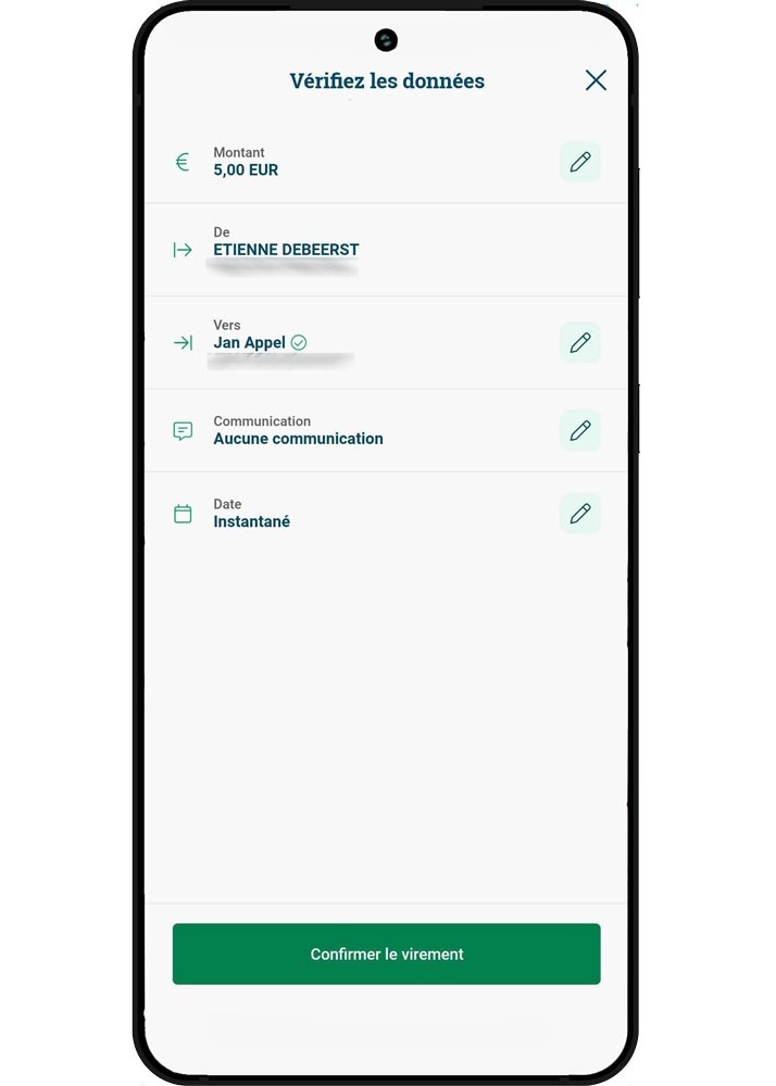 Screenshot instantoverschrijving in de Argenta-app