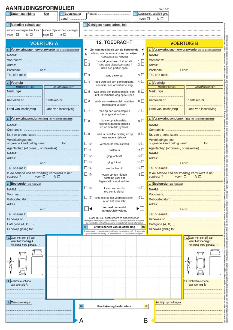 Blanco aanrijdingsformulier