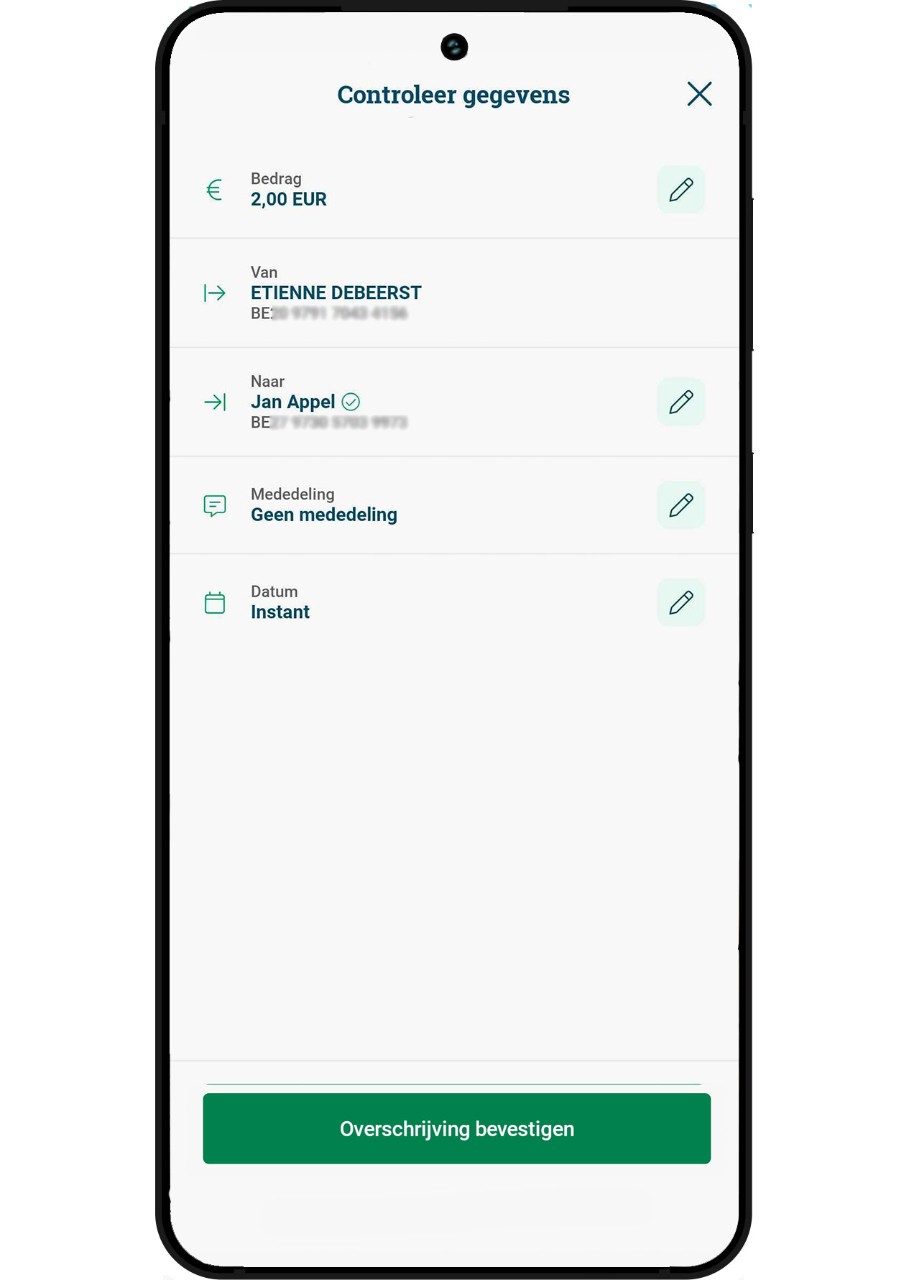 Screenshot instantoverschrijving in de Argenta-app Screenshot instantoverschrijving in de Argenta-app