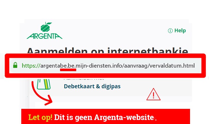 afbeelding waar een frauduleuze url te lezen is